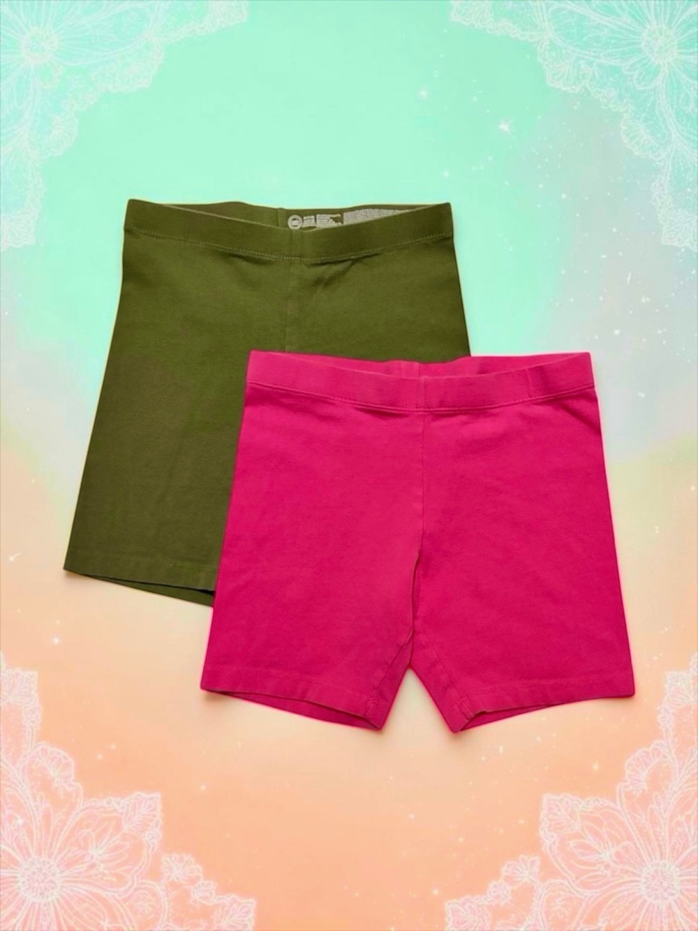 Wonder Nation Girls Stretch Knit Shorts Set Pink & Olive Medium (7–8) EUC